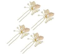 HAPINARY Horquillas Aleación u Forma 4pcs Incrustaciones Perlas Hojas Tocados Para Mujer (doradas)