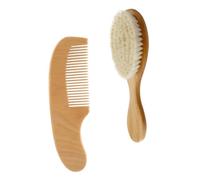 HAPINARY Juego de Cepillo para Ñiño Mango de Madera y Lana, Peine Sólido y Masajeador Cuero Cabelludo, Diseño Sencillo y Resistente para Recién Nacidos
