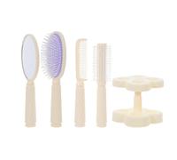 HAPINARY Juego de Peines Multifuncional para Peinar el Cabello para Mujeres, Set de 4 Piezas con Cepillo Plano, Peine Recto, Rizador y Espejo Portátil para Cuidado y Estilo