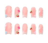 HAPINARY Uñas Postizas a Presión Tamaño M Arte 3d de Flores y Gemas de Imitación, Cobertura Total, Adhesivas Reutilizables para Manicura en Casa y Decoración de Uñas para Mujeres y Niñas