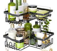 HapiRm Estanteria Baño Esquina Estanteria Ducha, Estanteria Baño con 11 Ganchos para Colgar Maquinilla de Afeitar, Bola de Ducha, Toalla, Estanteria Baño Ducha Negra para Cocina, Baño, 2 Piezas