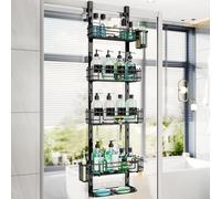 HapiRm Organizador de ducha colgante de 5 niveles sobre la puerta, organizador de ducha colgante con 28 ganchos y 2 soportes para cepillos de dientes, organizador de ducha colgante ajustable sin