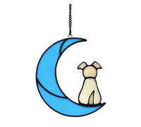 Hapivida Atrapasueños para Perros para Paneles de Ventanas, vidrieras, Regalos conmemorativos para Perros, atrapasueños artísticos para Perros en la Luna, Adornos para Perros (Amarillo)