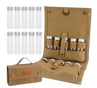 Hapivida Bolsa de condimento Portátil, Kit de condimento para Acampar con 10 Frascos Plegables Lienzo de Condición de condimentos de Almacenamiento Organizador de Condimentos Establecido (Caqui)
