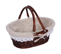 Hapivida Cesta de Picnic Tejida de ratán con asa Plegable, Almacenamiento portátil para Playa, Patio, baño, decoración del hogar, Tejido de Paja, 37 x 27 x 17 cm (Zou Ju pequeño marrón)