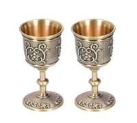 Hapivida Copa Caliz, Royal Cáliz Santo Medievales Latón Vintage Cáliz Dorado Vino Mini Copas de Vino Cobre Real Medieval Europea Talla Cobre para Beber Whisky Vodka para Bodas (L-2Pcs)