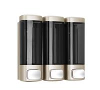 Hapivida Dispensador de Ducha de 3 Cámaras 320ml, Dispensador de Jabón Manual para Pared con Botón Grande para Baño, Color Oro Champán, 2 Métodos de Instalación, Abertura Grande pa