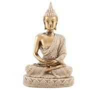 Hapivida Estatua de Buda, Estatuilla Decorativa Zen y Feng Shui Estatua de Bodhisattva Resina de Arenisca Pequeña de Buda Arenisca de Fengshui Tallada Sentada, 4,3 Pulgadas (Oro)