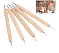 Hapivida Juego de herramientas de punta de bola, Herramientas de acero inoxidable con mango de haya para trazar y puntear, 5 puntas de doble punta para artesanía en cuero y cerámica