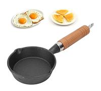 Hapivida Mini Sartén de Hierro Fundido, Pequeña Sartén Antiadherente Redonda de 10CM con Mango de Madera para Huevos Fritos, Panqueques y Panini, Compacta y Ligera para Cocina, Desayuno y Camping