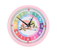 Hapivida Reloj de Pared, Reloj de Aprendizaje de Tiempo con Diseño Animado y Colores Vivos de Plastico ABS para Decoracion de Dormitorio y Aula Escolar (Rosa)