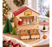 HaploS 22 Piezas Mini Casas de Navidad de Madera, Puesto en Miniatura | Accesorios de Pueblo Navideño: puesto, cajas, árboles, letrero, gorro, pretzels, botellas y Figuras de Hombre de Jengibre
