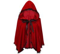 HAPNBCELE La Caperucita Roja para mujer combinada con una capa es perfecta para Halloween y juegos de rol, con una capa de terciopelo rojo con capucha de cuento de hadas (encaje negro rojo, 23.62