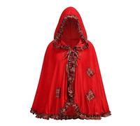 HAPNBCELE La Caperucita Roja para mujer combinada con una capa es perfecta para Halloween y juegos de rol, con una capa de terciopelo rojo con capucha de cuento de hadas (estilo cuadrícula roja, 25.59