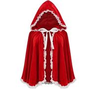 HAPNBCELE La Caperucita Roja para mujer combinada con una capa es perfecta para Halloween y juegos de rol, con una capa de terciopelo rojo con capucha de cuento de hadas (encaje blanco rojo, 25.59