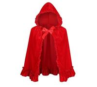 HAPNBCELE La Caperucita Roja para mujer combinada con una capa es perfecta para Halloween y juegos de rol, con una capa de terciopelo rojo con capucha de cuento de hadas (grupo de flores, 27.56