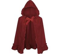 HAPNBCELE La Caperucita Roja para mujer combinada con una capa es perfecta para Halloween y juegos de rol, con una capa de terciopelo rojo con capucha de cuento de hadas (grupo de flores rojo vino
