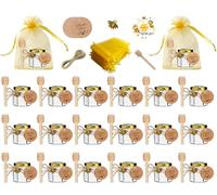 Hapneyea 20 paquetes de latas de miel de vidrio de 1,5 onzas con cucharas,colgantes de abejas,bolsas de regalo,tarjetas de agradecimiento,pegatinas - adecuadas para regalos para bebés,bodas y fiestas
