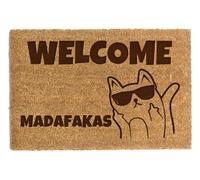 Happenings Felpudo de fibra de coco natural con texto divertido "Welcome madafakas 2", antideslizante, para fiesta de inauguración o regalo para nuevo hogar, 40 x 60 cm