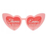 Happenings Gafas en forma de corazón con inscripciones - Tu propio texto - Gafas de sol personalizadas con forma de corazón - Mr & Mrs, nombre, fecha, etc. Perfecto para bodas, despedidas de soltera,