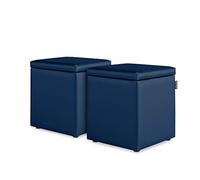 HAPPERS Pack 2 Puff Cubo Arcón Polipiel para Salón o Dormitorio Azul