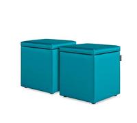 HAPPERS Pack 2 Puff Cubo Arcón Polipiel para Salón o Dormitorio Turquesa