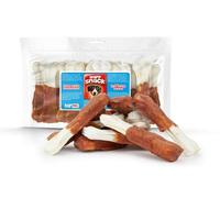 HAPPET 10 huesos blancos con pato para perros, mordedores naturales de piel de vaca y carne de pato, bocadillos saludables para masticar dental, promueve la higiene bucal