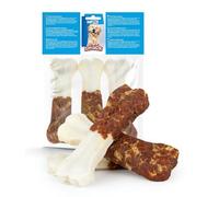 HAPPET 3 huesos blancos con pato para perros, masticables naturales de piel de vaca y pechuga de pato, golosinas dentales saludables para apoyar los dientes, las encías y la higiene bucal