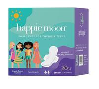 happie moon Almohadillas de adolescencia | Pequeñas almohadillas de época 100% algodón para adolescentes y adolescentes | Almohadillas ultrafinas con alas | cero cloro, lejía, tintes y fragancia, almohadillas para adolescentes, 20 unidades