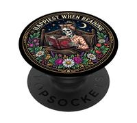 Happiest When Reading Book Goth Skeleton Horror Bookish PopSockets PopGrip Adhesivo