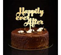 Happily Ever After - Decoración rústica para tartas de boda con silueta personalizada para novia y novio, regalos de despedida de soltera, regalos de despedida de soltera, color dorado de 6 pulgadas