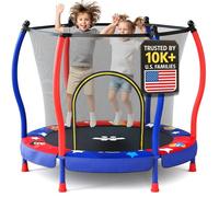 Happin® Cama elástica para niños de 140 cm con red de seguridad, para niños de 1 a 8 años, con aro de baloncesto, diseño sin huecos, regalo para niños