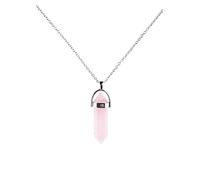 Happiness Boutique Damas Collar Boho Cuarzo Rosa | Collar con Cadena y Colgante en Plata Libre de Níquel