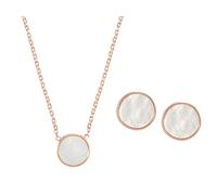 Happiness Boutique Damas Conjunto de Joyería en Oro Rosa 2 Piezas | Pendientes de Botón Pequeños de Concha y Collar con Colgante Delicado