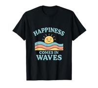 Happiness Comes in Waves Summer Beach Gráfico Camiseta