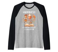 Happiness Cup of Coffee and a Good Book Brown Fall Reading Camiseta Manga Raglan