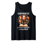 Happiness Cup of Coffee and a Good Book Brown Fall Reading Camiseta sin Mangas