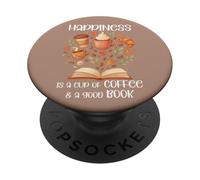 Happiness Cup of Coffee and a Good Book Brown Fall Reading PopSockets PopGrip Adhesivo