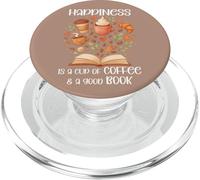 Happiness Cup of Coffee and a Good Book Brown Fall Reading PopSockets PopGrip para MagSafe