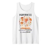 Happiness Cup of Coffee and a Good Book Lovers Fall Reading Camiseta sin Mangas