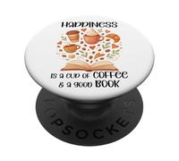 Happiness Cup of Coffee and a Good Book Lovers Fall Reading PopSockets PopGrip Adhesivo