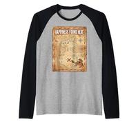 Happiness Found Here Vintage Pirate Map Crab Camiseta Manga Raglan