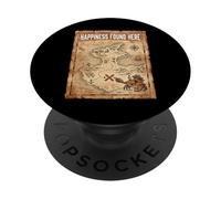 Happiness Found Here Vintage Pirate Map Crab PopSockets PopGrip Adhesivo