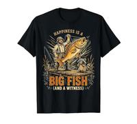Happiness is A Big Fish and A Witness Fishing Angling Camiseta gráfica económica, Hombre, Negro, XL