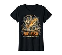 Happiness is A Big Fish and A Witness Fishing Angling Camiseta gráfica económica, Mujer, Negro, XS