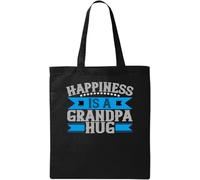 Happiness is a Grandpa Hug - Bolsa de algodón ecológico natural con eslogan para el Día del Padre, color negro, Black, Talla única