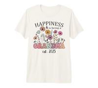 Happiness is Being a Grandma 2025 First Time Grandma Flowers Camiseta Premium