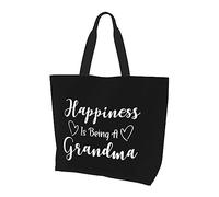 Happiness Is Being A Grandma Bolso de lona ligero para mujer, bolsa de compras reutilizable, color negro