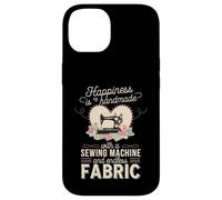 Happiness Is Handmade with Sewing Machine and Endless Fabric Carcasa para iPhone 14