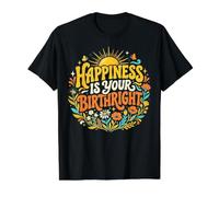 Happiness Is Your Birthright Retro Girasol Wildflower Camiseta gráfica económica, Hombre, Negro, L